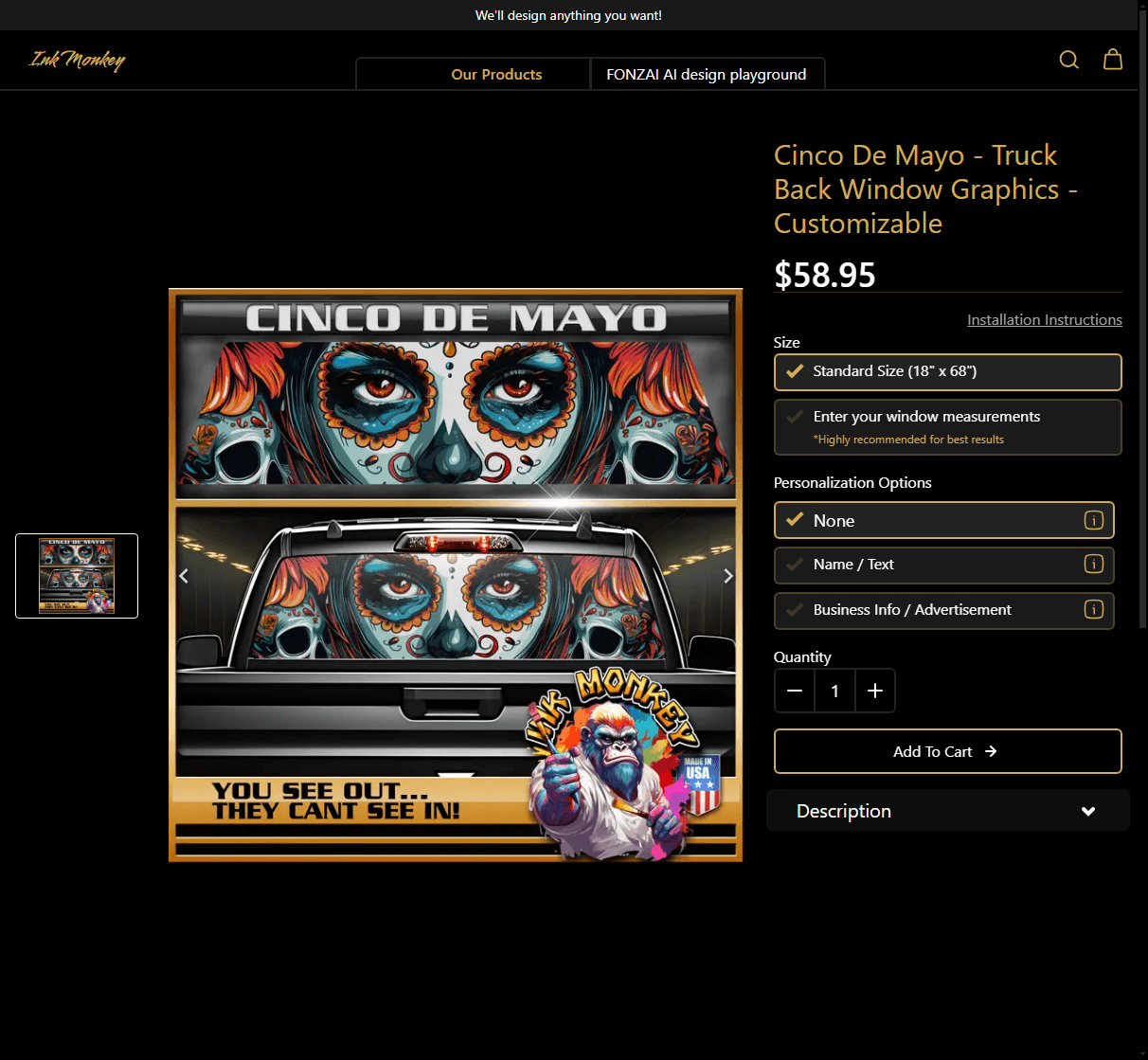 Screenshot of Ink Monkey Storefront