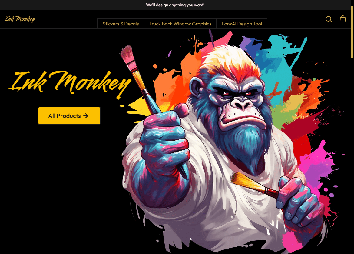 Screenshot of Ink Monkey Storefront